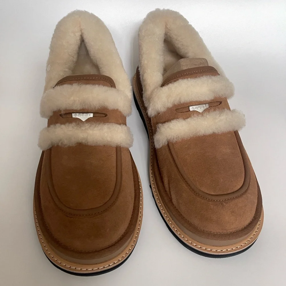 UGG x SACAI Tan Shearling Loafers - Chestnut - Picture 7 of 16